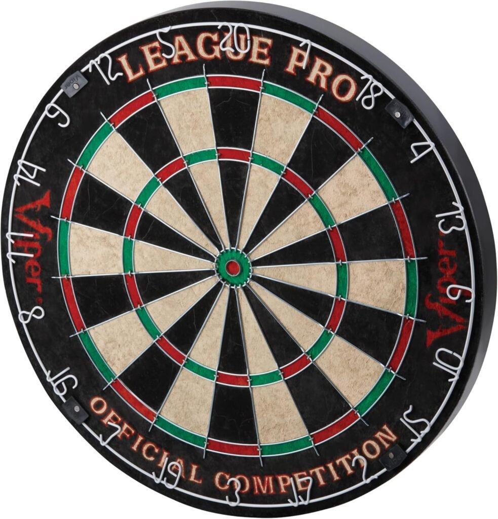 Viper League Pro Regulation Bristle Steel Tip Dartboard Starter Set with Staple-Free Bullseye, Radial Spider Wire, High-Grade Sisal with Rotating Number Ring, Chalk Cricket Scoreboard, Steel Tip Darts