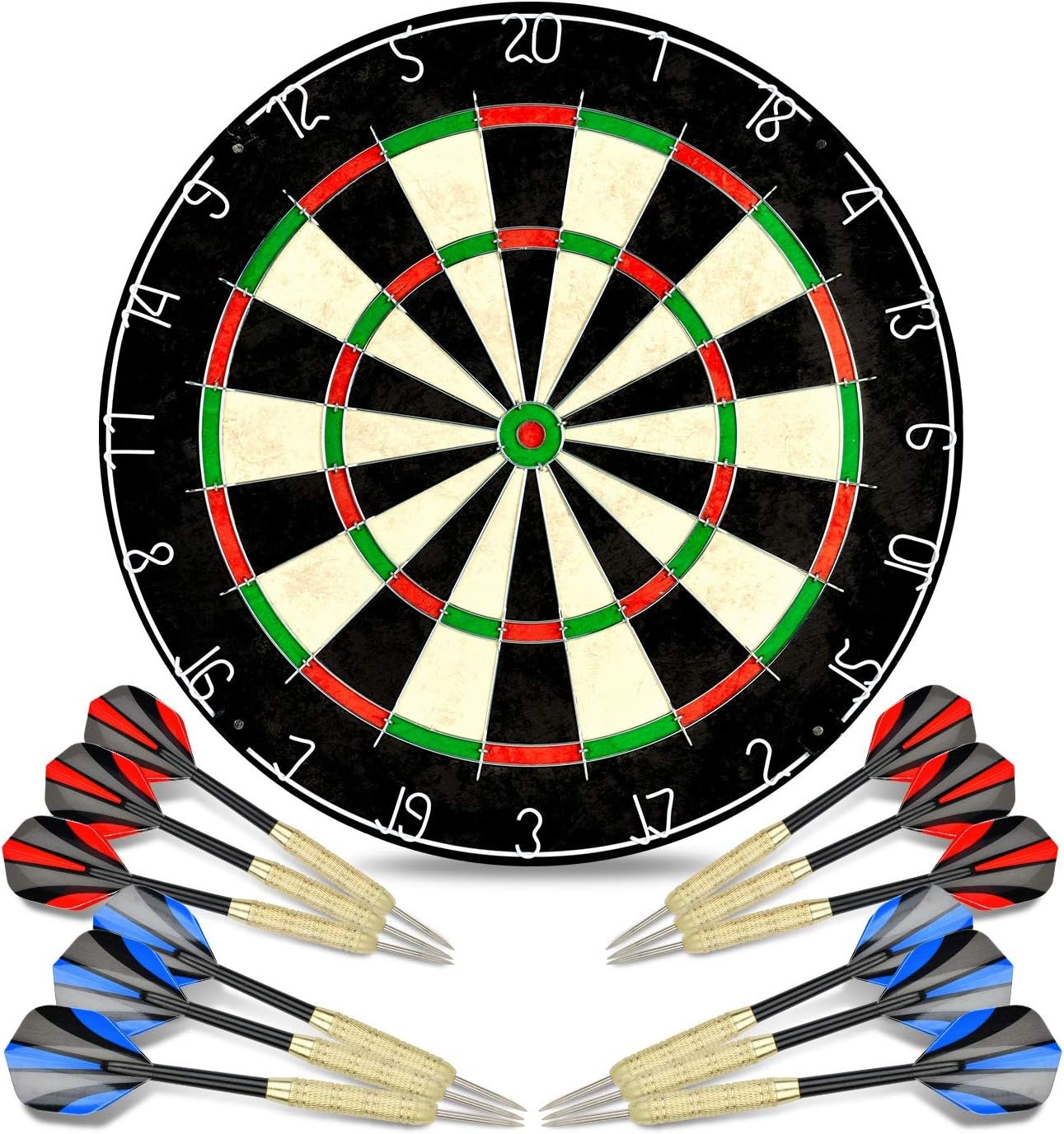 LinkVisions Dartboard with Staple-Free Bullseye, 18g Steel Tip Darts Set,12 Steel Tip Darts 18g, Dartboard Mounting Kits Included