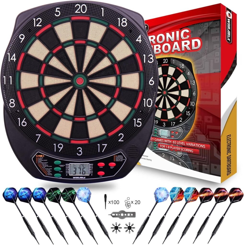 WIN.MAX Electronic Dart Board Soft Tip Dartboard Set LCD Display with 12 Darts 100 Tips Power Adapter