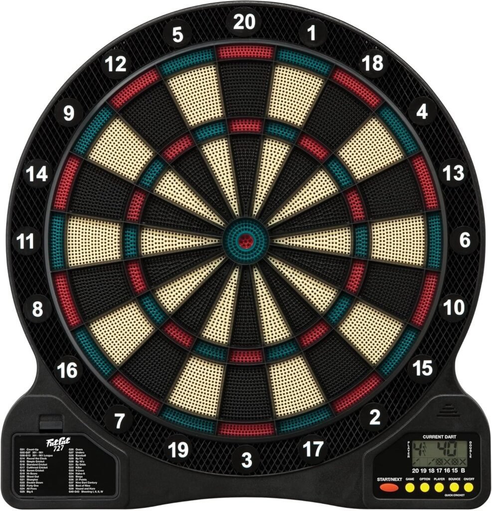 Fat Cat by GLD Products 727 Electronic Dartboard Value Size Over 15 Games and 132 Options Auto-Scoring Compact Display with Missed-Dart Throw Catch Ring